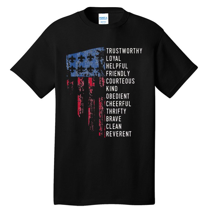 Us America Flag Vintage Scouting Law Tall T-Shirt