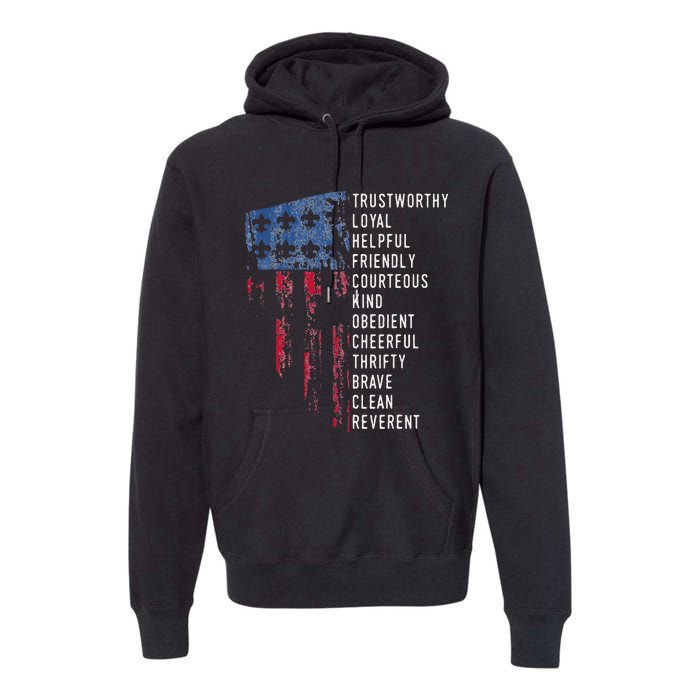 Us America Flag Vintage Scouting Law Premium Hoodie