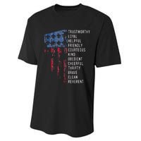 Us America Flag Vintage Scouting Law Performance Sprint T-Shirt