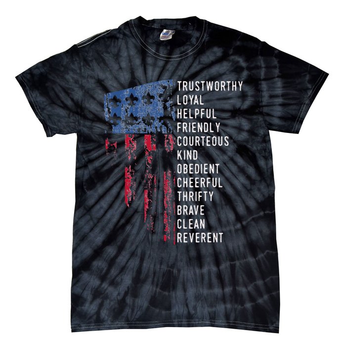 Us America Flag Vintage Scouting Law Tie-Dye T-Shirt