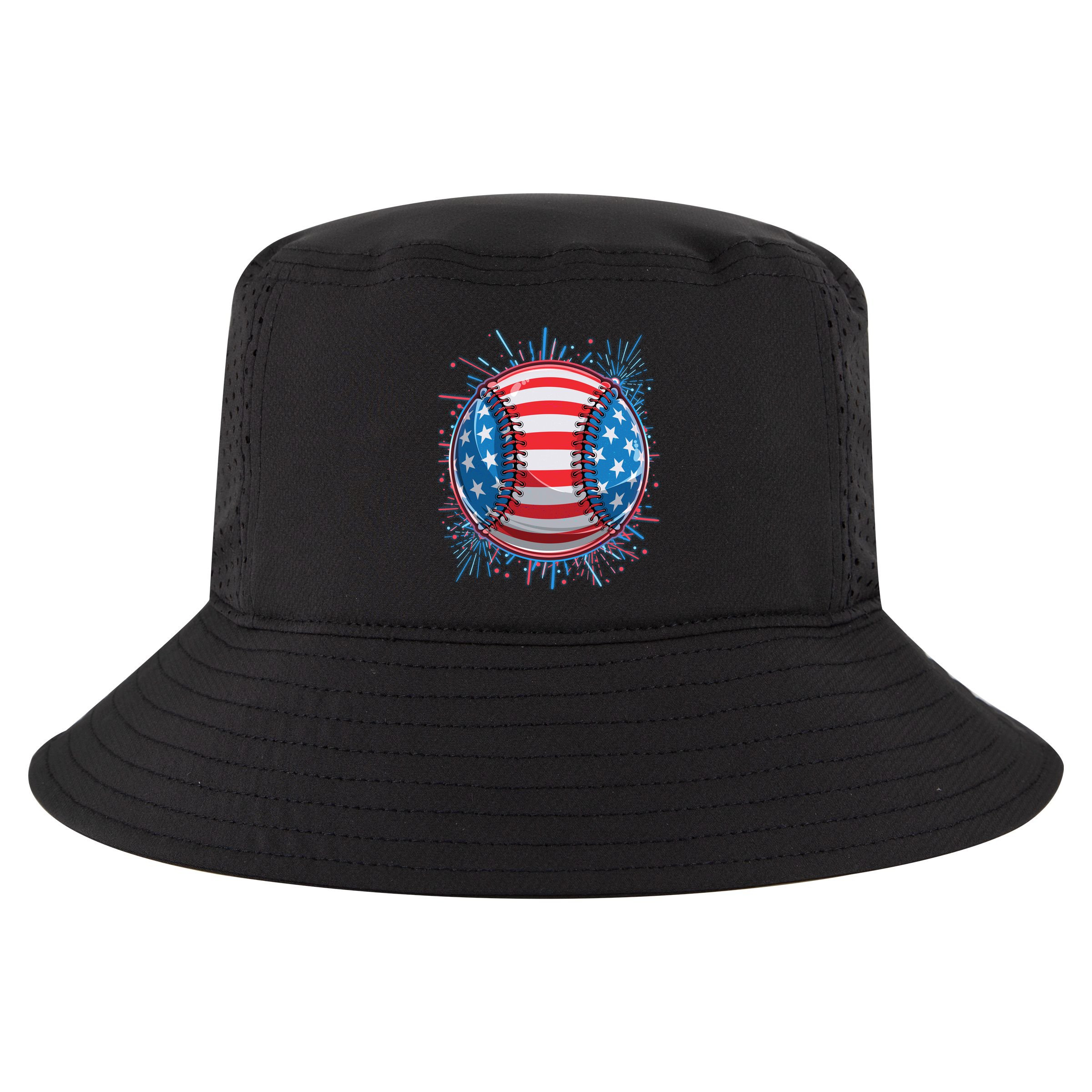 USA American Flag Firework Baseball Cool Comfort Performance Bucket Hat