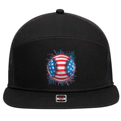 USA American Flag Firework Baseball 7 Panel Mesh Trucker Snapback Hat