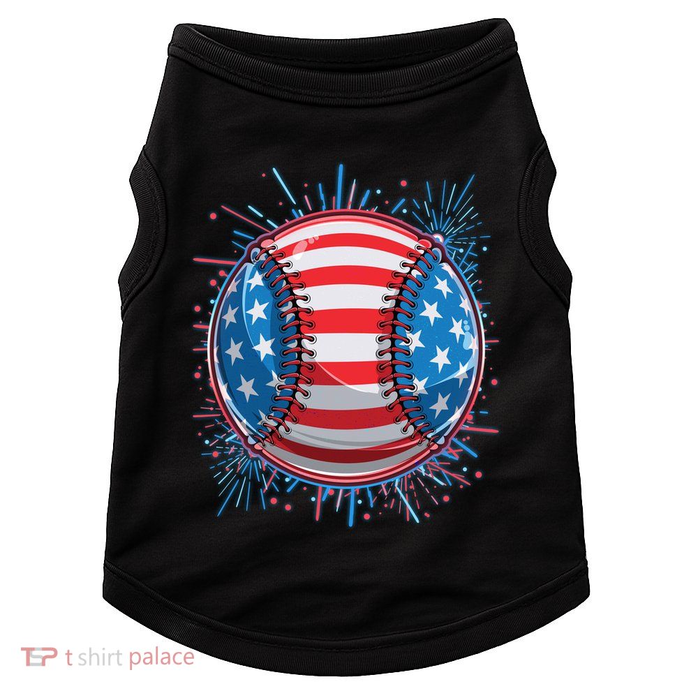 USA American Flag Firework Baseball Doggie Tank