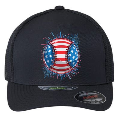 USA American Flag Firework Baseball Flexfit Unipanel Trucker Cap