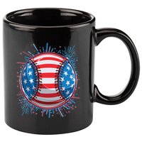 USA American Flag Firework Baseball 11oz C Handle Ceramic Mug