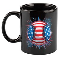 USA American Flag Firework Baseball 11oz C Handle Ceramic Mug