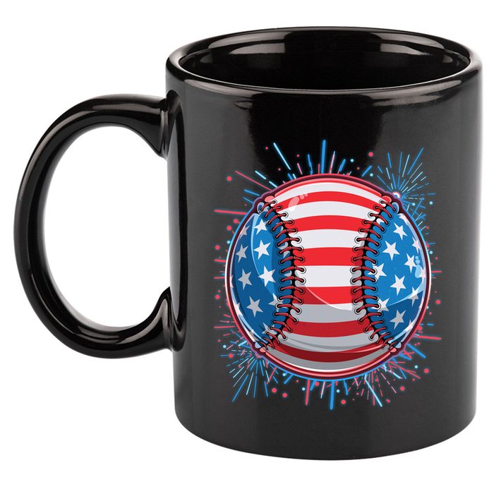 USA American Flag Firework Baseball 11oz C Handle Ceramic Mug