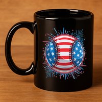 USA American Flag Firework Baseball 11oz C Handle Ceramic Mug