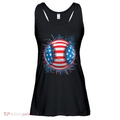 USA American Flag Firework Baseball Ladies Essential Flowy Tank