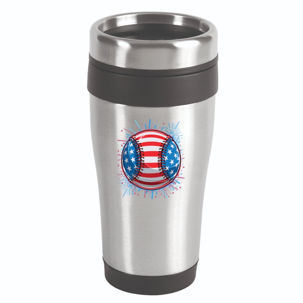 USA American Flag Firework Baseball 16oz Travel Tumbler