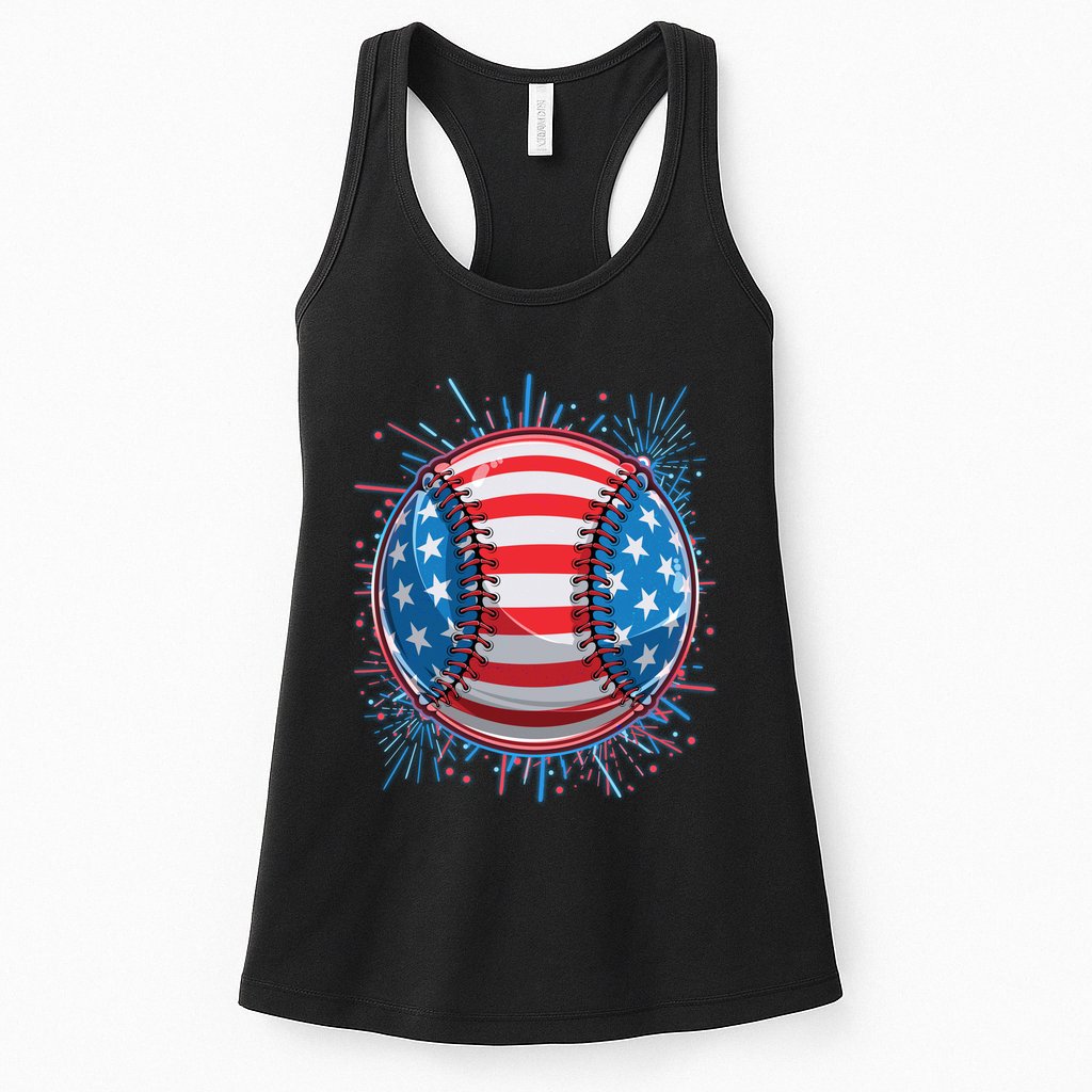 USA American Flag Firework Baseball Womens Tank Top