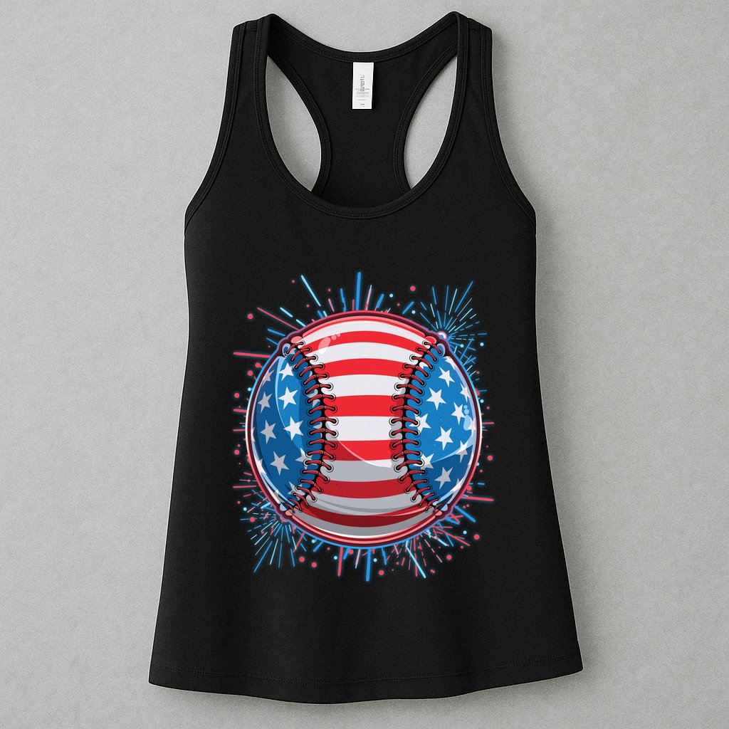 USA American Flag Firework Baseball Womens Tank Top