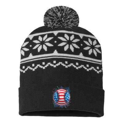 USA American Flag Firework Baseball USA-Made Snowflake Beanie