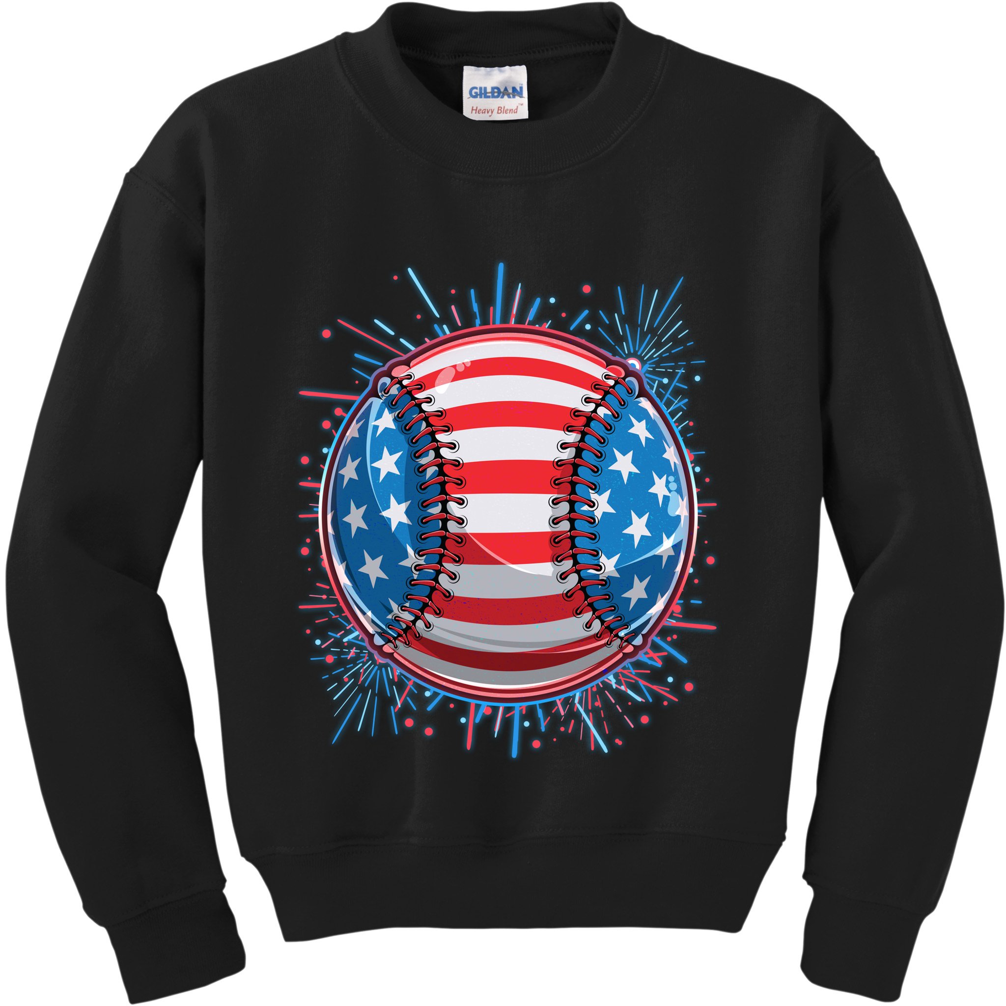 USA American Flag Firework Baseball Kids Sweatshirt