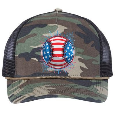 USA American Flag Firework Baseball Retro Rope Trucker Hat Cap