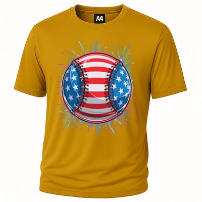 USA American Flag Firework Baseball Performance Shirt