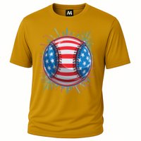 USA American Flag Firework Baseball Cooling Performance Crew T-Shirt