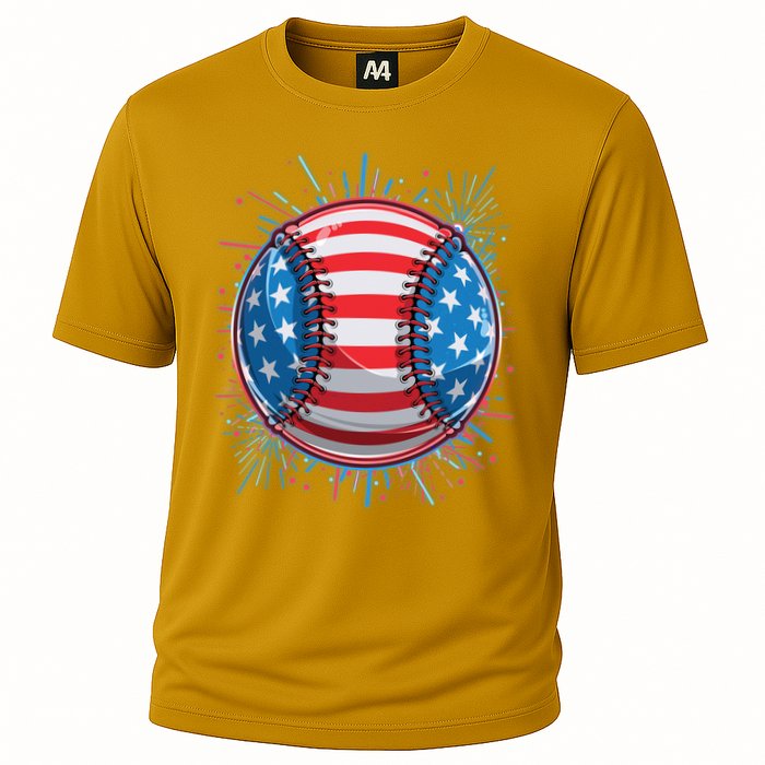USA American Flag Firework Baseball Cooling Performance Crew T-Shirt