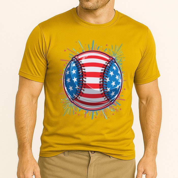 USA American Flag Firework Baseball Cooling Performance Crew T-Shirt