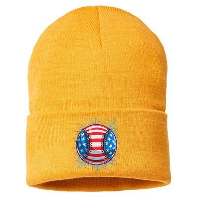 USA American Flag Firework Baseball Sustainable Knit Beanie