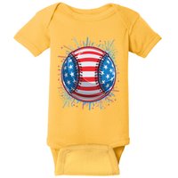 USA American Flag Firework Baseball Baby Bodysuit
