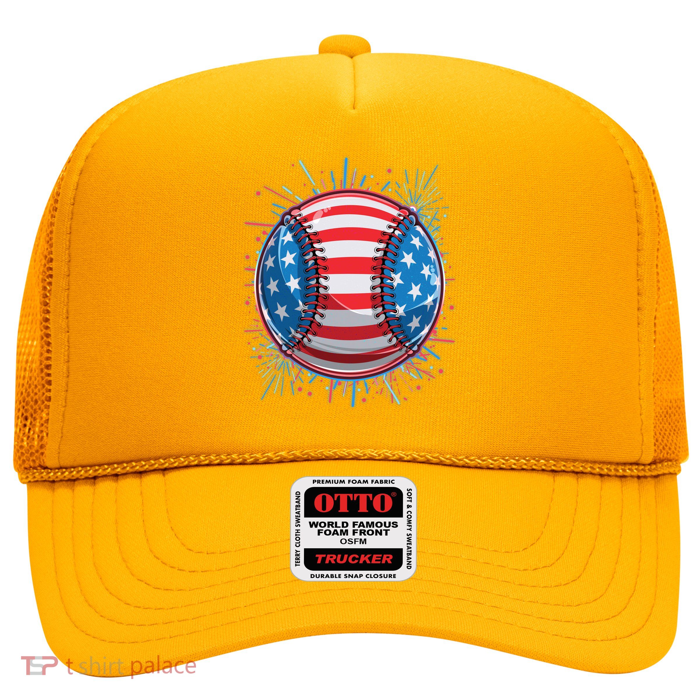 USA American Flag Firework Baseball Trucker Hat