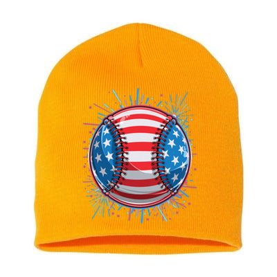 USA American Flag Firework Baseball Short Acrylic Beanie