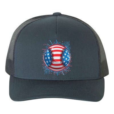 USA American Flag Firework Baseball Yupoong Adult 5-Panel Trucker Hat