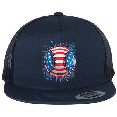 USA American Flag Firework Baseball Flat Bill Trucker Hat