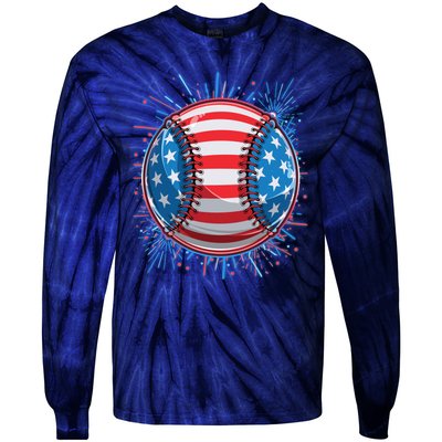 USA American Flag Firework Baseball Tie-Dye Long Sleeve Shirt