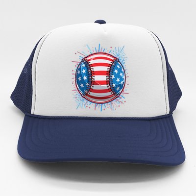 USA American Flag Firework Baseball Trucker Hat