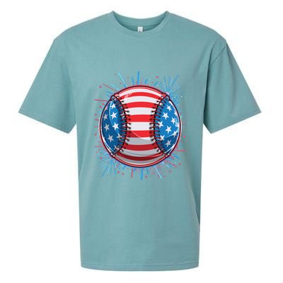 USA American Flag Firework Baseball Sueded Cloud Jersey T-Shirt