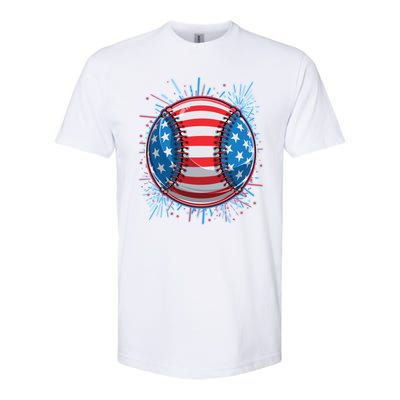 USA American Flag Firework Baseball Softstyle® CVC T-Shirt