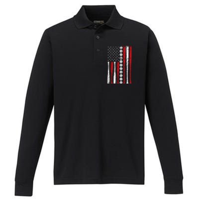 Us American Flag Vintage Baseball Flag Performance Long Sleeve Polo