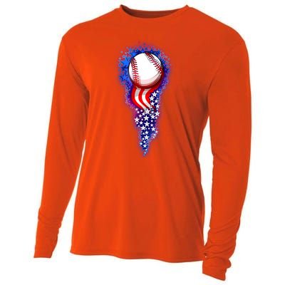 USA American Flag Baseball Star Comet Cooling Performance Long Sleeve Crew