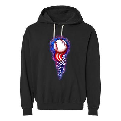 USA American Flag Baseball Star Comet Garment-Dyed Fleece Hoodie