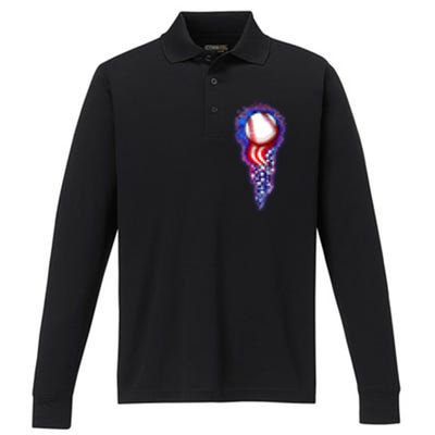 USA American Flag Baseball Star Comet Performance Long Sleeve Polo