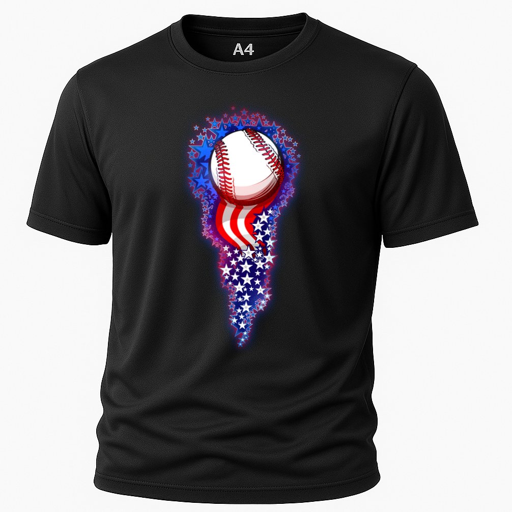 USA American Flag Baseball Star Comet Cooling Performance Crew T-Shirt