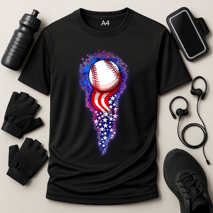 USA American Flag Baseball Star Comet Cooling Performance Crew T-Shirt