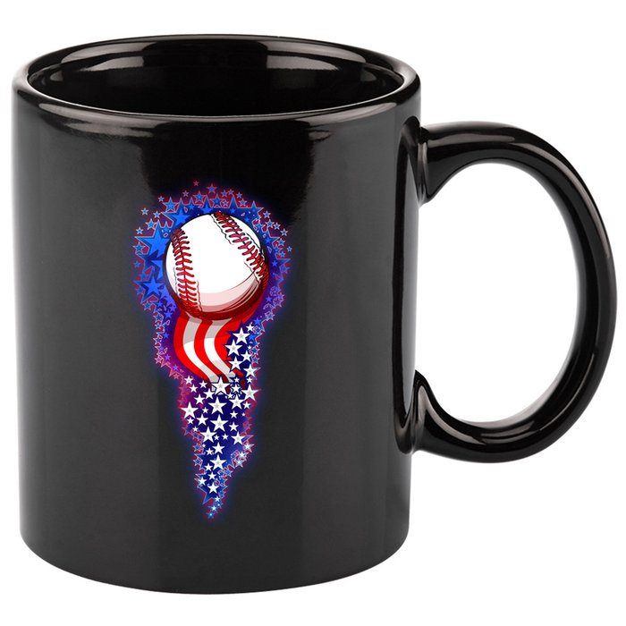 USA American Flag Baseball Star Comet 11oz C Handle Ceramic Mug