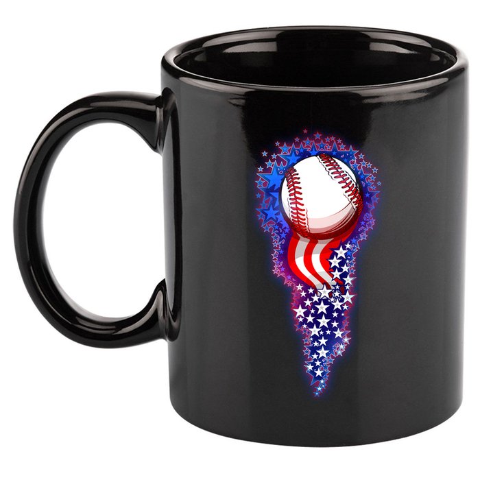 USA American Flag Baseball Star Comet 11oz C Handle Ceramic Mug
