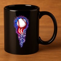 USA American Flag Baseball Star Comet 11oz C Handle Ceramic Mug