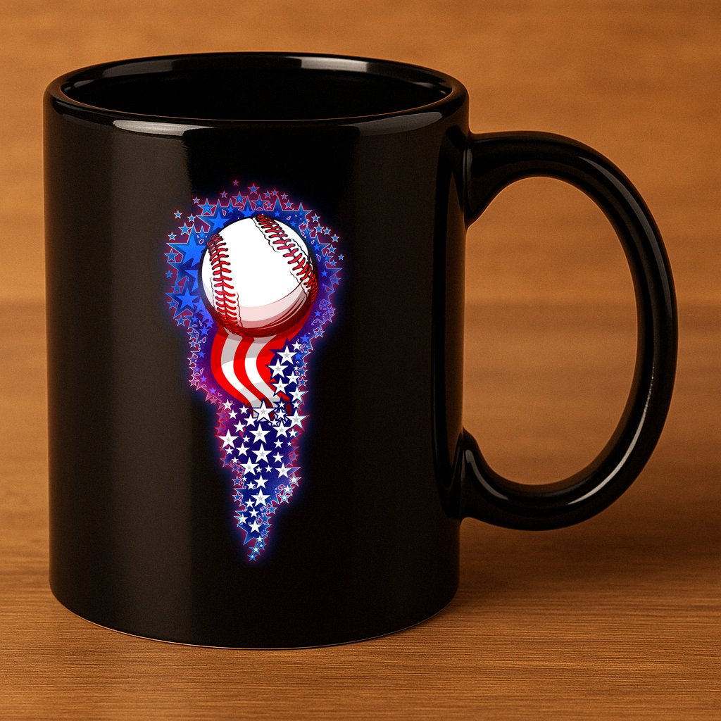 USA American Flag Baseball Star Comet 11oz C Handle Ceramic Mug