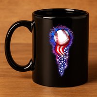 USA American Flag Baseball Star Comet 11oz C Handle Ceramic Mug