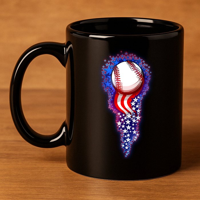 USA American Flag Baseball Star Comet 11oz C Handle Ceramic Mug
