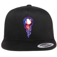 USA American Flag Baseball Star Comet Flat Bill Trucker Hat