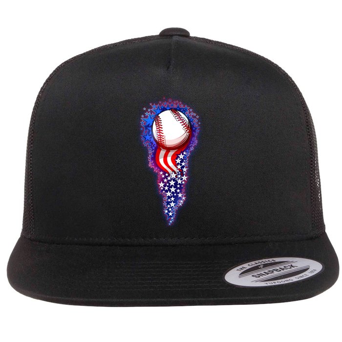 USA American Flag Baseball Star Comet Flat Bill Trucker Hat