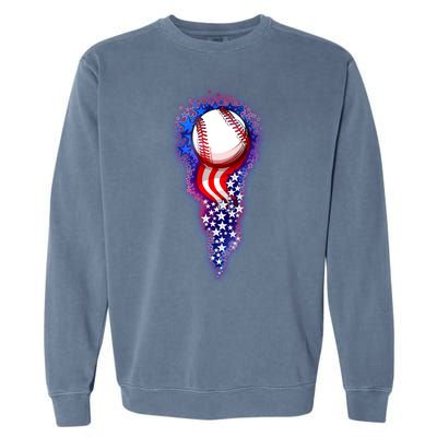 USA American Flag Baseball Star Comet Garment-Dyed Sweatshirt