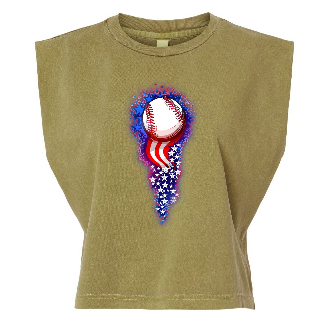 USA American Flag Baseball Star Comet Garment-Dyed Women's Muscle Tee