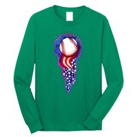 USA American Flag Baseball Star Comet Long Sleeve Shirt